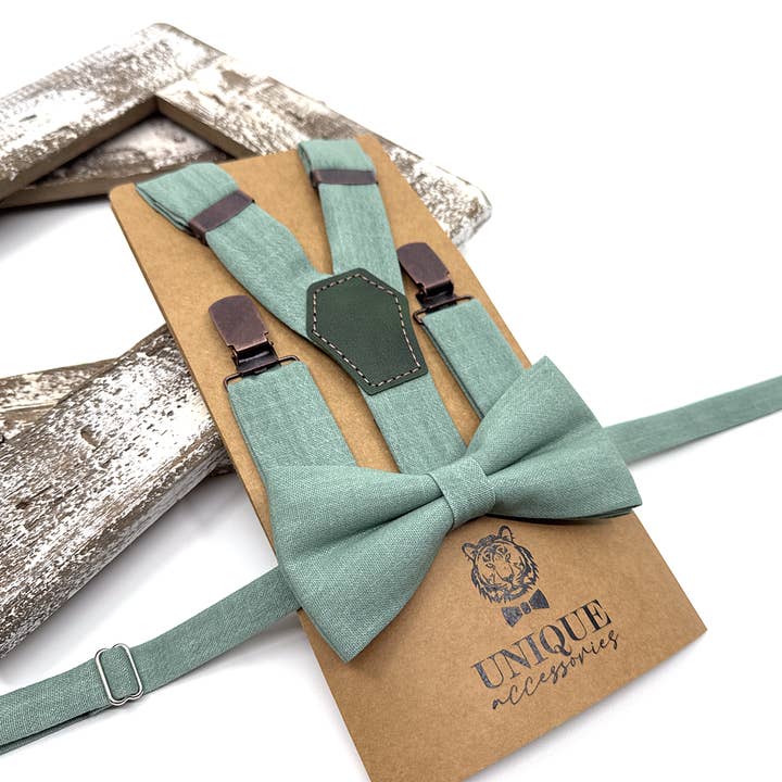 Unique Accessories - Wholesale Suit Vest - Men's - Cambridge Blue Linen Wedding Suspenders and Accessories Set