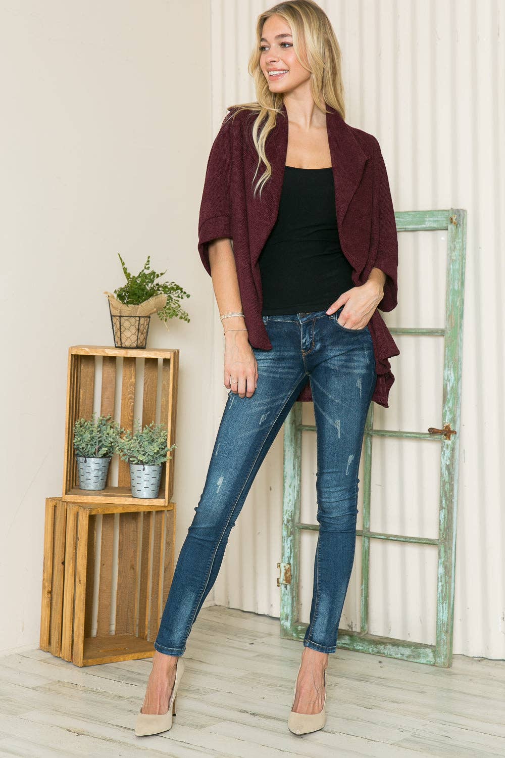 Orange Farm Clothing - Vente Cardigan – femme - Cardigan texturé à col châle, 3 couleurs4