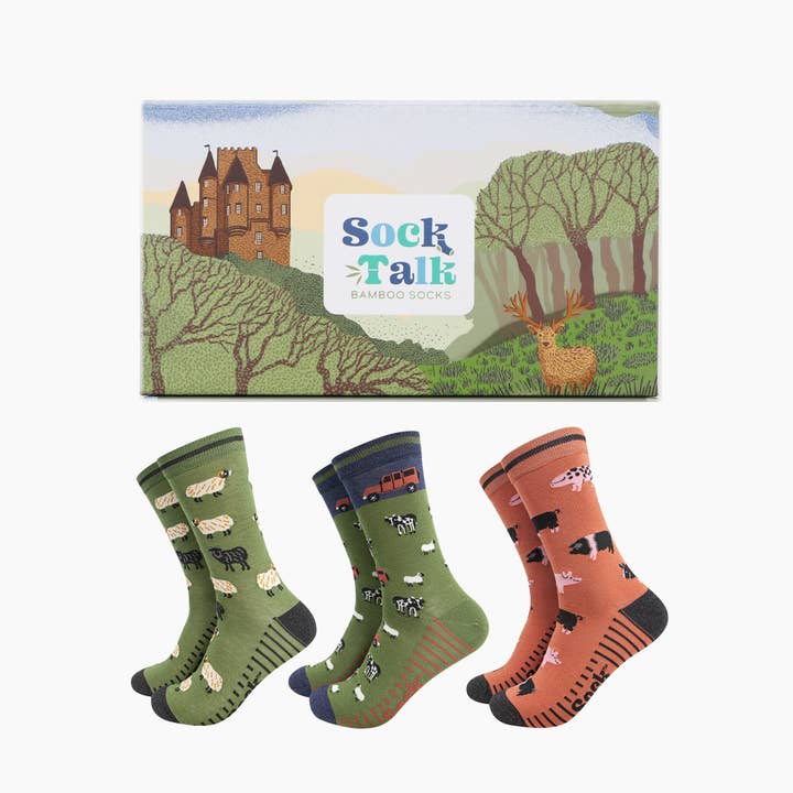 Sock Talk - Wholesale Gift box - Men's Bamboo Socks Gift Box - Farm Animals
