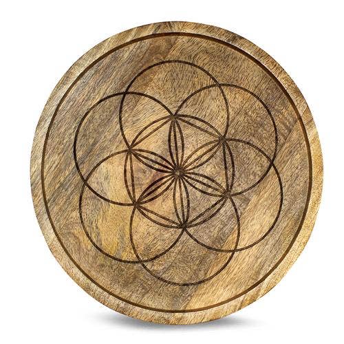 Mango-Holz Kristallgitter Tablett Samen des Lebens 30 cm für den Großhandel von Eastern Trading