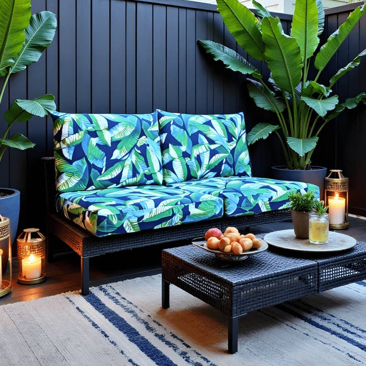 REMOVED BRAND - Wholesale Chair Cushion - Rockin Cushions Outdoor Slip Covers | Green Banana Leaf Jungle Print | Compatible with IKEA Duvholmen Kuddarna Cushions | Includes 2 Kuddarna Pillow Covers and 2 Duvholmen Seat Covers - Set of 44