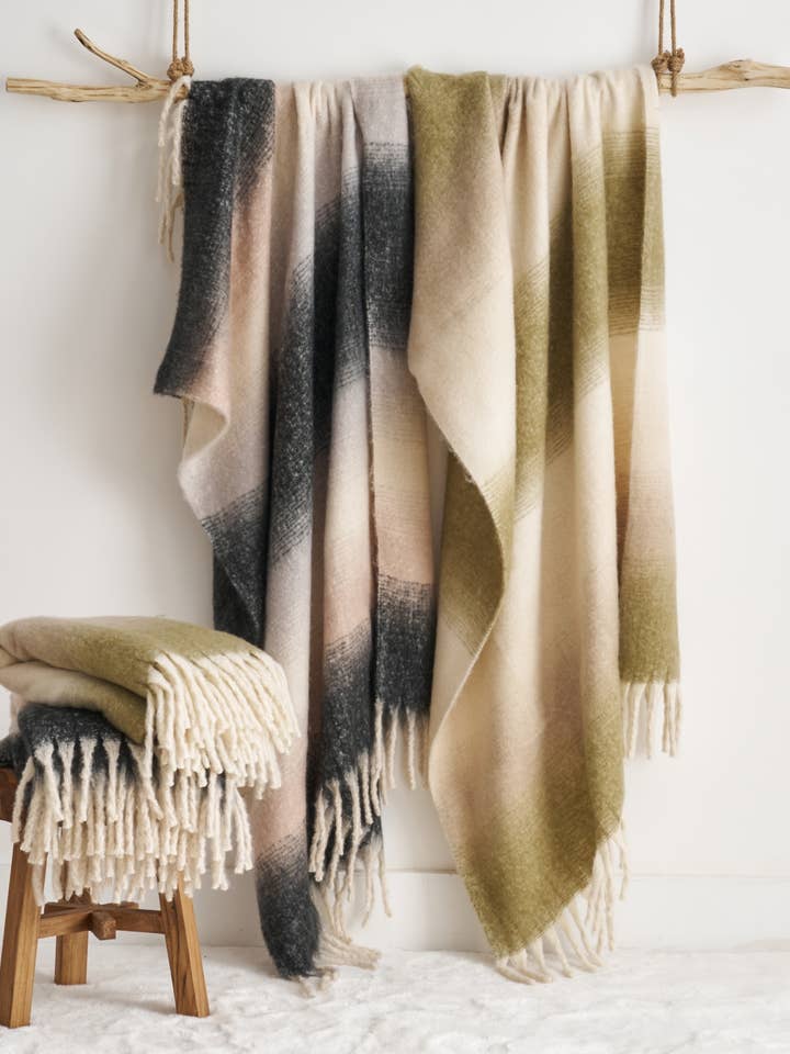 Ombre Faux Mohair Throw - Soft Fringed Blanket (Green, Grey) and other Purchase Wholesale mohair. Free Returns & Net 60 Terms on Faire trending on Faire.