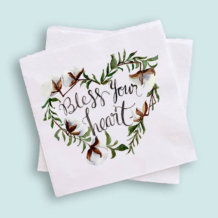 Bless Your Heart Cocktail Napkins for wholesale by Grace Langdon Art