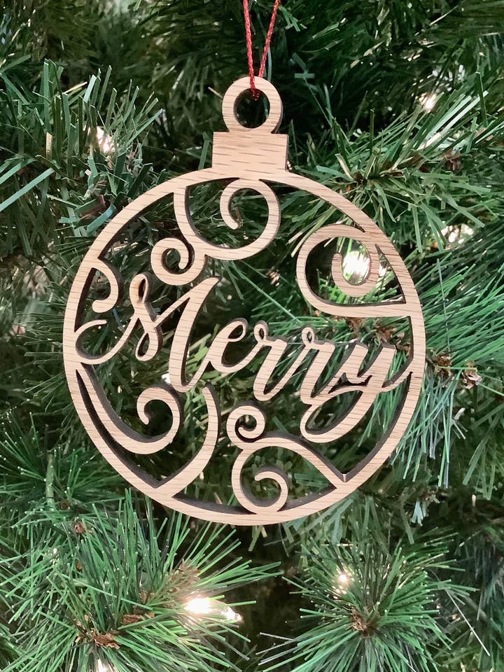 Wood Ornament - Swirl-Merry for wholesale by Mac’s Boys, LLC