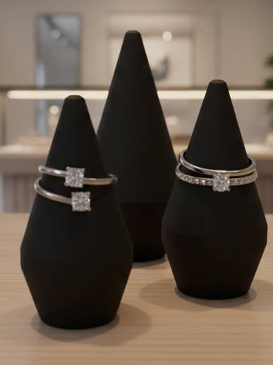 Cono escultural moderno para anillos – expositor de joyas negro mate para venta al por mayor de Ragnarok AE