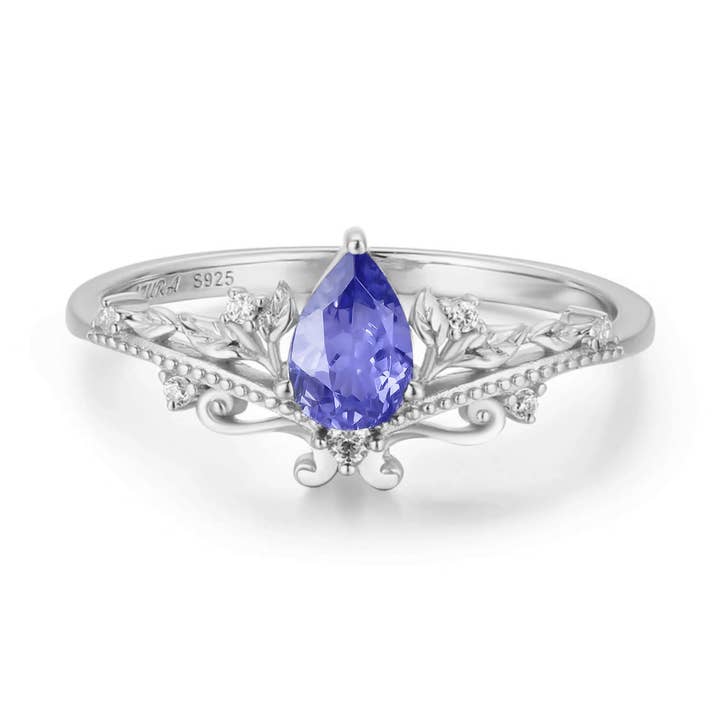 Bague Lotus en tanzanite en or blanc massif© ️ pour la vente par Azura Jewelry