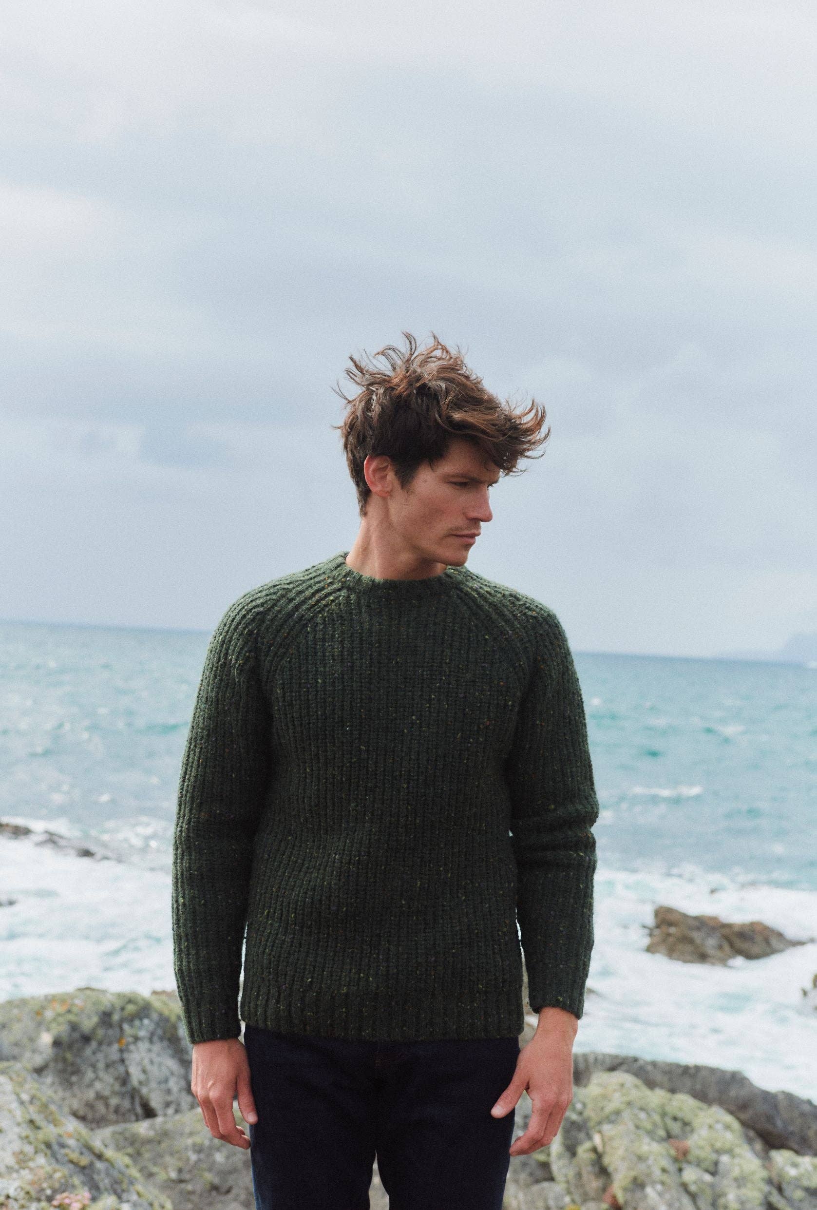 Aran Woollen Mills - Wholesale Knit Sweater - Men's - Killykeen Mens Fisherman Ribbed Crew - Green3