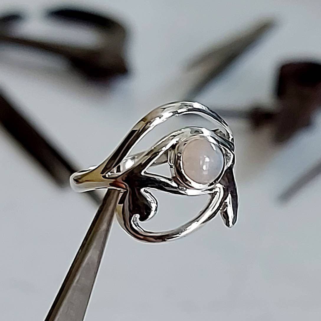 Crystal Earth Sterling - Wholesale Cocktail/Statement Ring - Egyptian Eye of Horus Sterling Ring - Rainbow Moonstone1