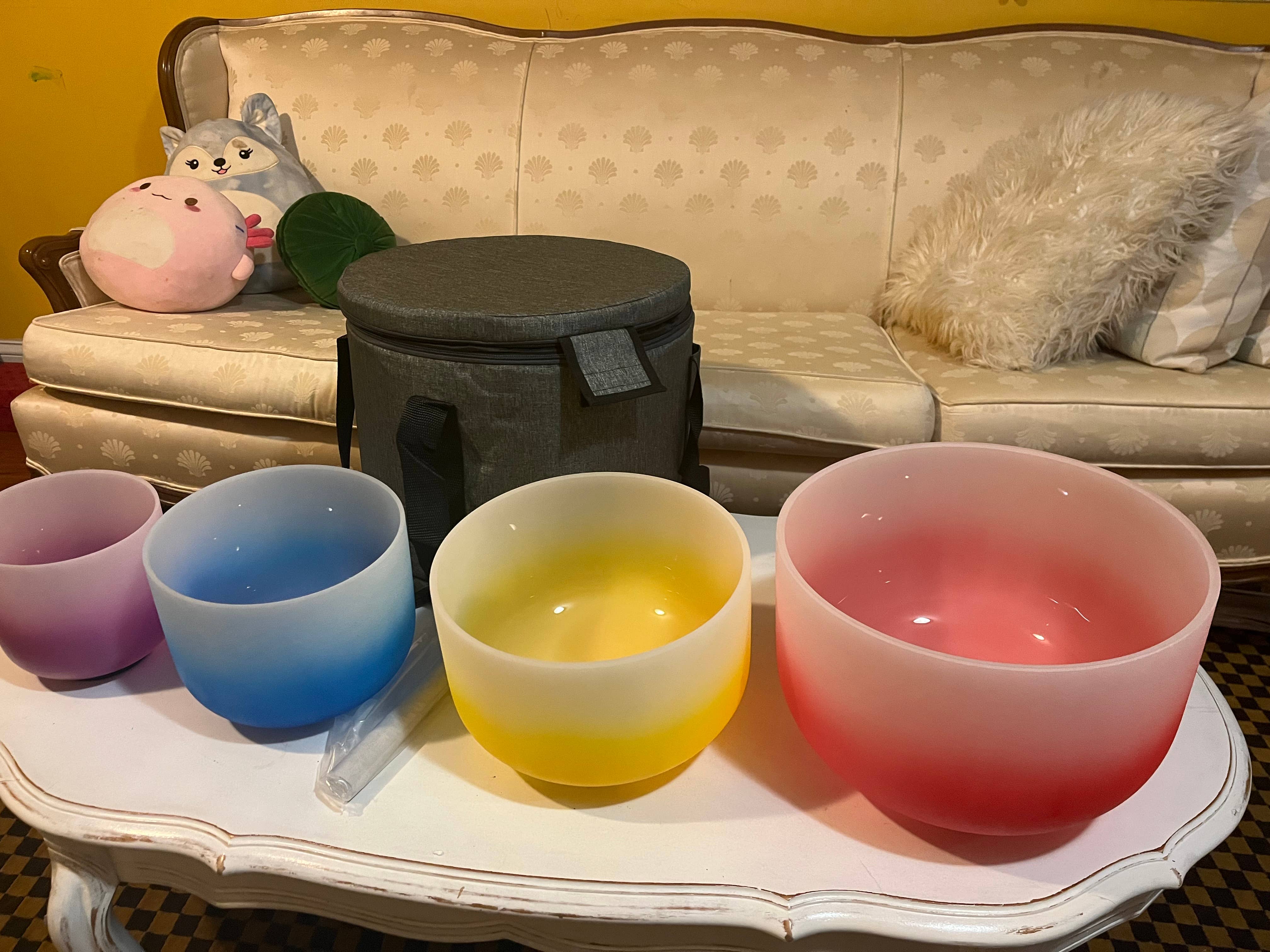 Heritage good Nepal - Vente Accessoire de méditation - Set artisanal de 6 bols chantants en cristal de 15 à 30 cm - Accord parfait2