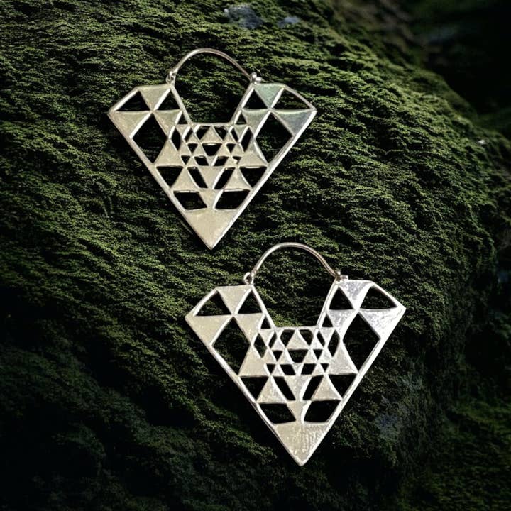 Shri Yantra Hoop Earrings / Sacred Geometry Dangle Earrings for wholesale by JAYA MOKSHA
