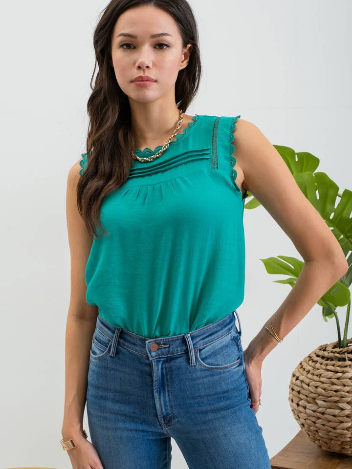 Blu Pepper - Wholesale Blouse - Women's - SLEEVELESS LACE EDGE WOVEN TOP15