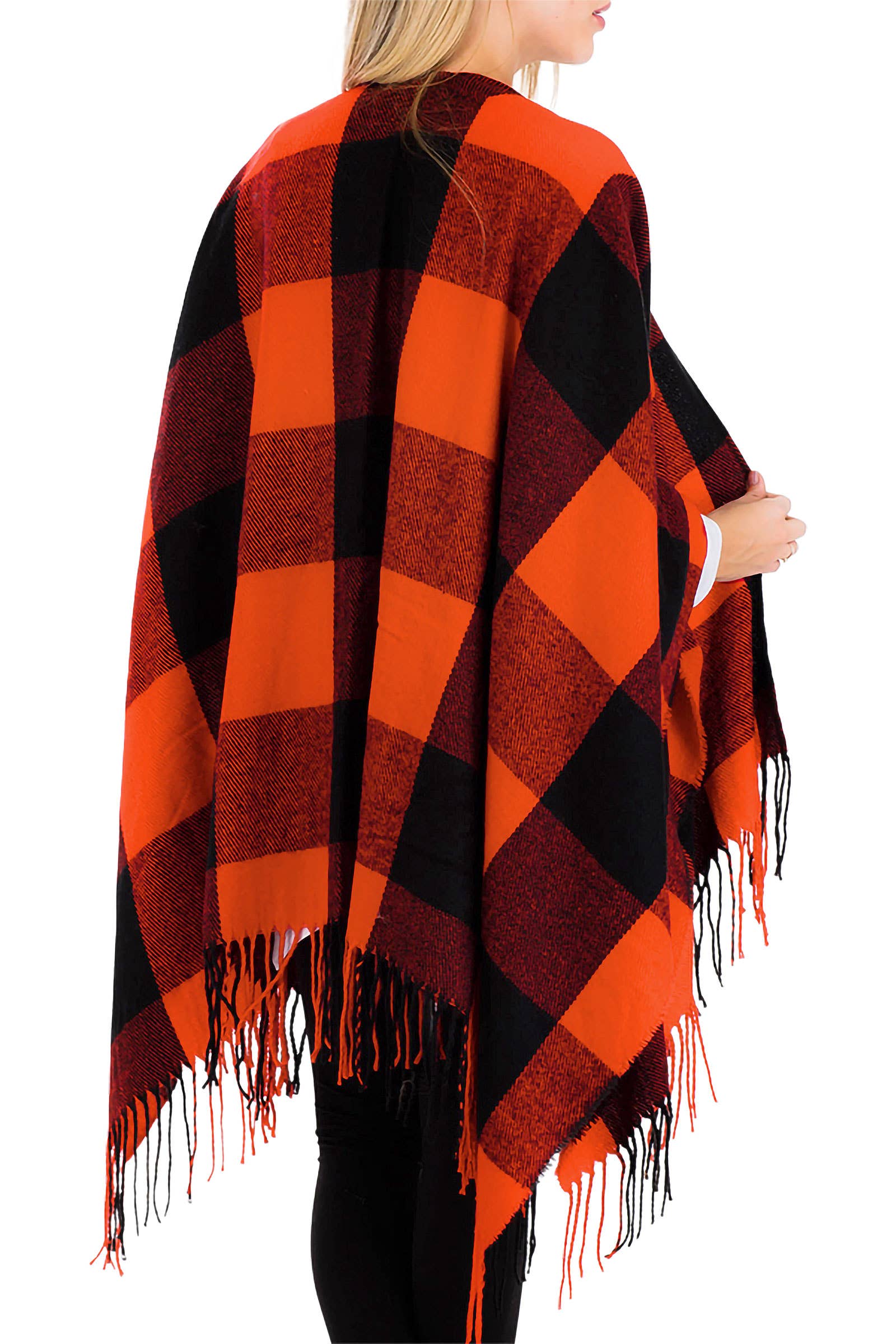 Cap Zone – wholesale Poncho – Women's – Classic Buffalo Check Plaid Ruana Poncho7