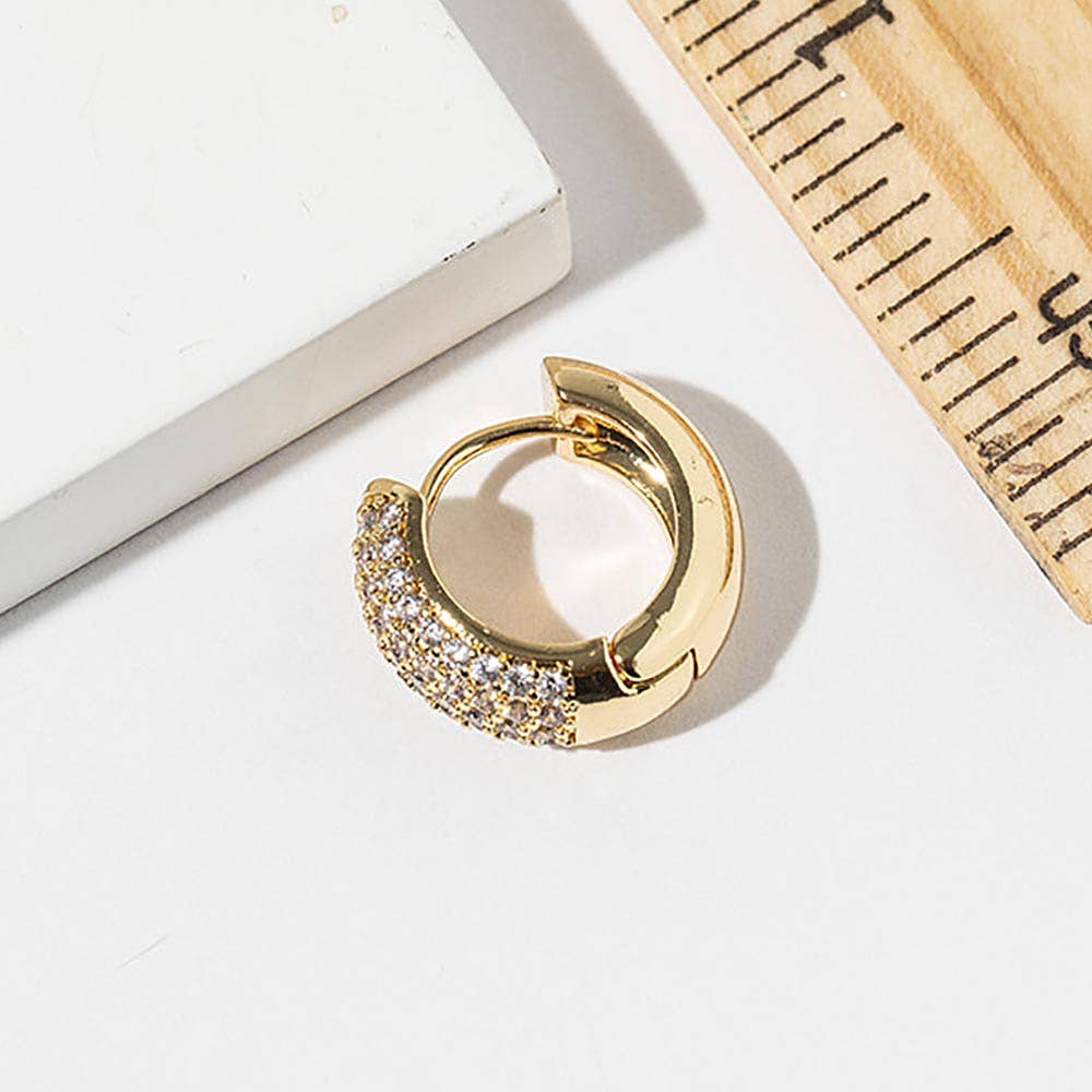 Sensibling Corp. - Wholesale Huggie Earrings - Gold Dipped CZ Stone Paved Mini Huggie Hoop Earrings2