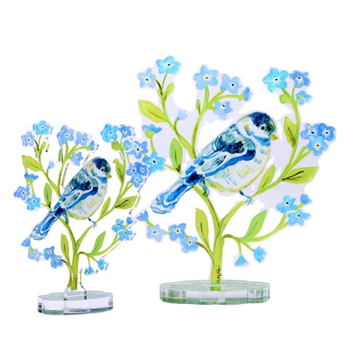 Chicakadee and Forget Me Nots | 0.25in. Acrylic Floral for wholesale by Kimberly Hodges