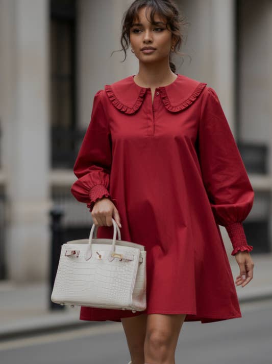 Ruffle Collared Cotton Poplin Dress for wholesale by Designerfriday