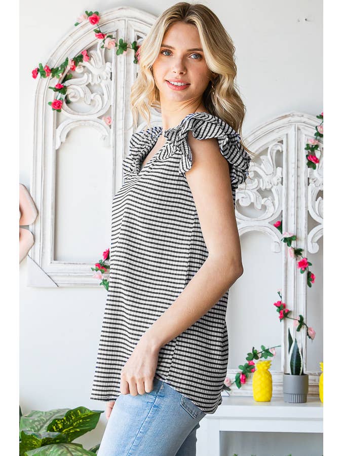 7th Ray - Wholesale Blouse - Women's - Gingham Print V-Neck Women's Blouse with Ruffle Detail T511414