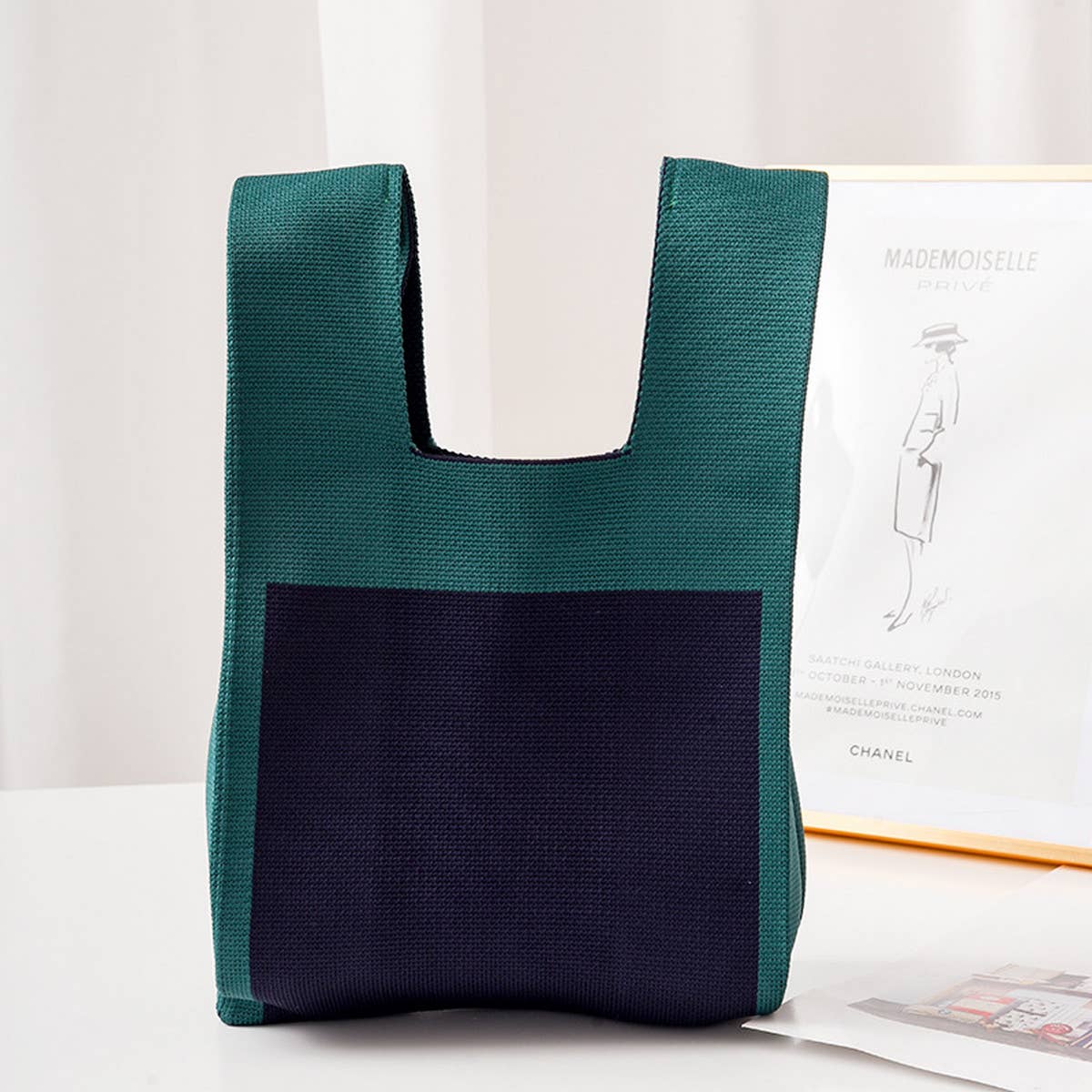 ACCITY - Wholesale Tote Bag - Women's - COW PATTERN CUTE KNOT WRISTLET KNITTED TOTE BAG_CWAB08802