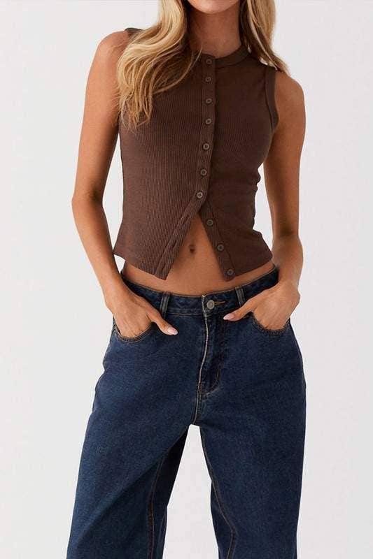 Fashion Combination - Wholesale Knit Sweater - Women's - sleeveless button front crop11