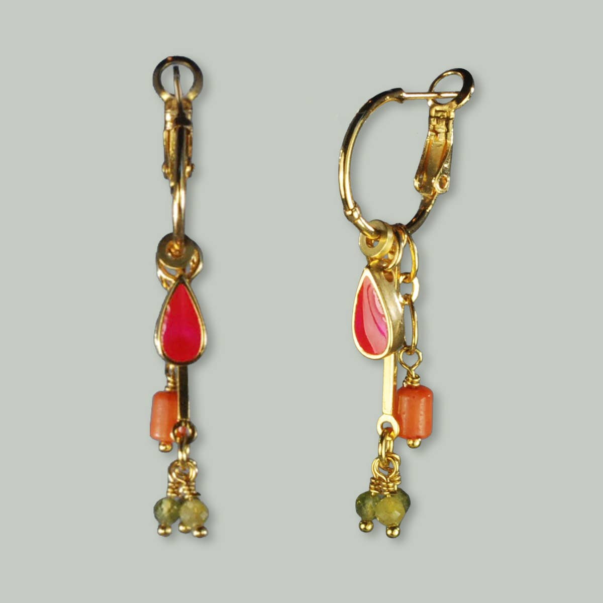 Jazu Jewellery - Wholesale Dangle Earrings - Nona earrings with gold charms and semi-precious stones0