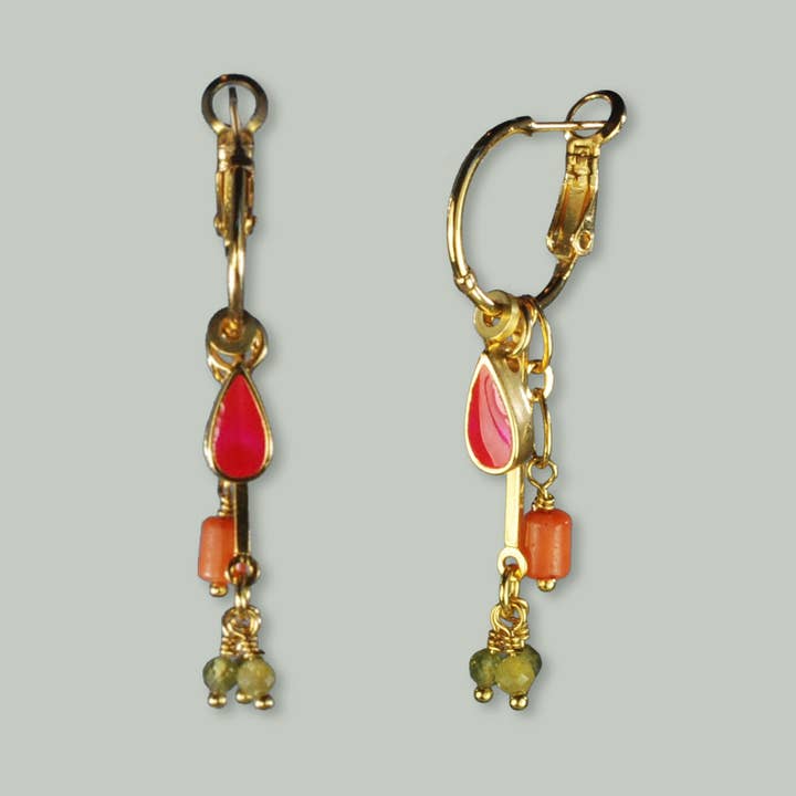 Jazu Jewellery - Wholesale Dangle Earrings - Nona earrings with gold charms and semi-precious stones