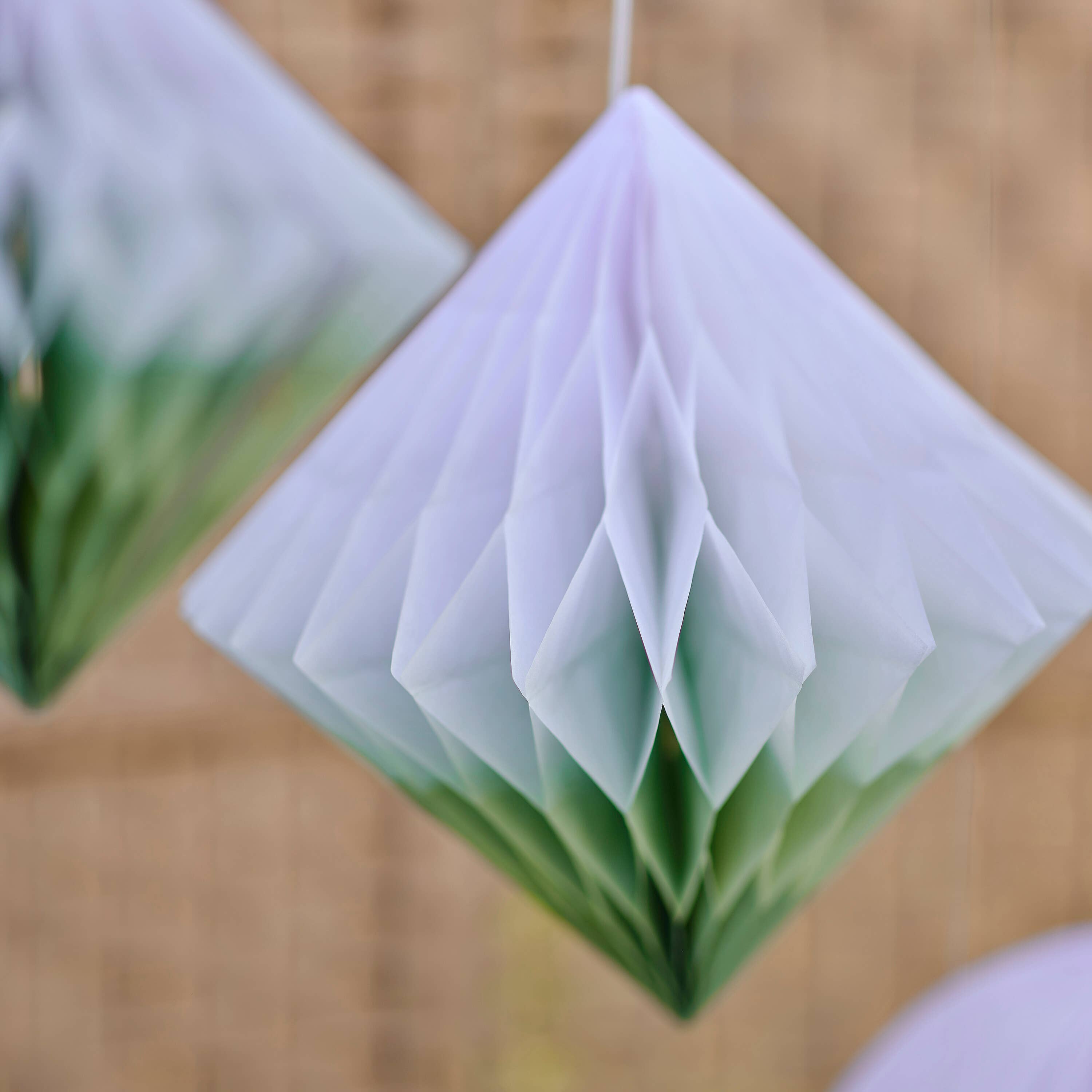 Green Sage Dip Dye Honeycomb Paper Decorations for wholesale on Faire1