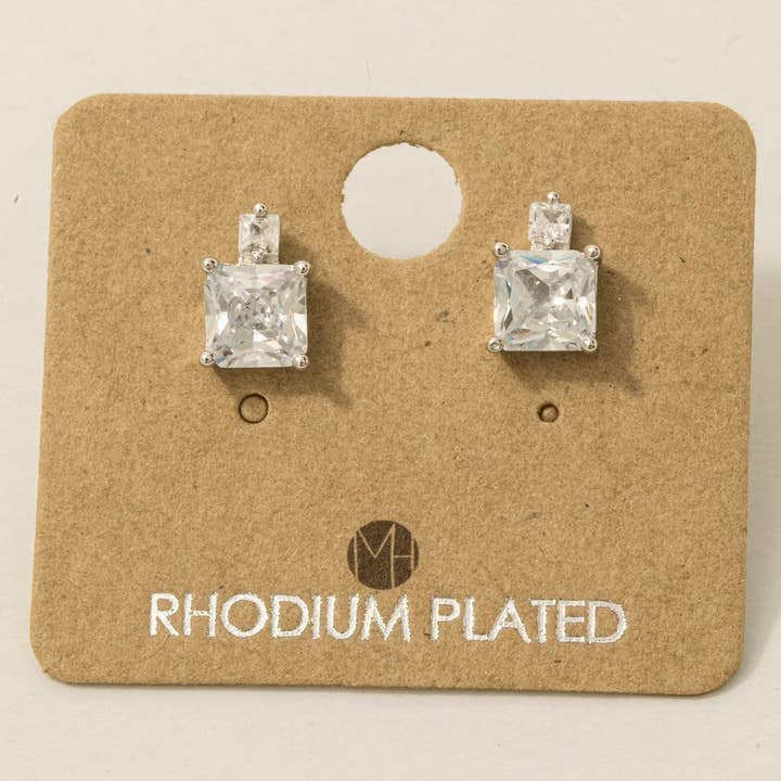 Fame Accessories - Wholesale Stud/Post Earrings - Gold Dipped Square Rhinestones Stud Earrings