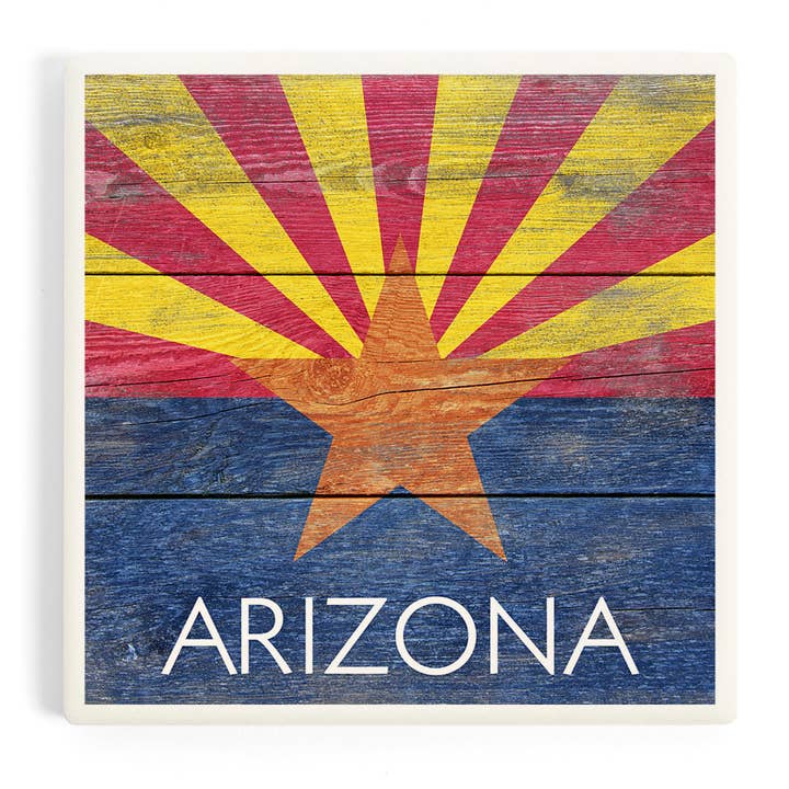 Lantern Press - Wholesale Coasters - CERAMIC COASTER Arizona, Rustic State Flag