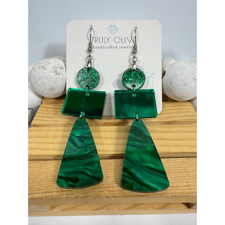 Gröna marmorerade och glittriga akrylörhängen för helgdagar för wholesale av Truly Olive