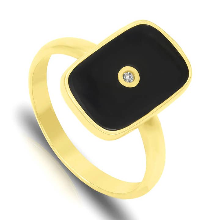 Elegante zwarte emaille vergulde 925 sterling zilveren ringsieraden voor wholesale door Azuris Silver