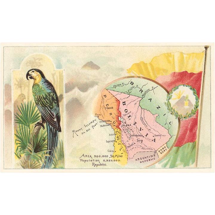 Greeting Card MF-76 Map of Bolivia for wholesale by Found Image Press