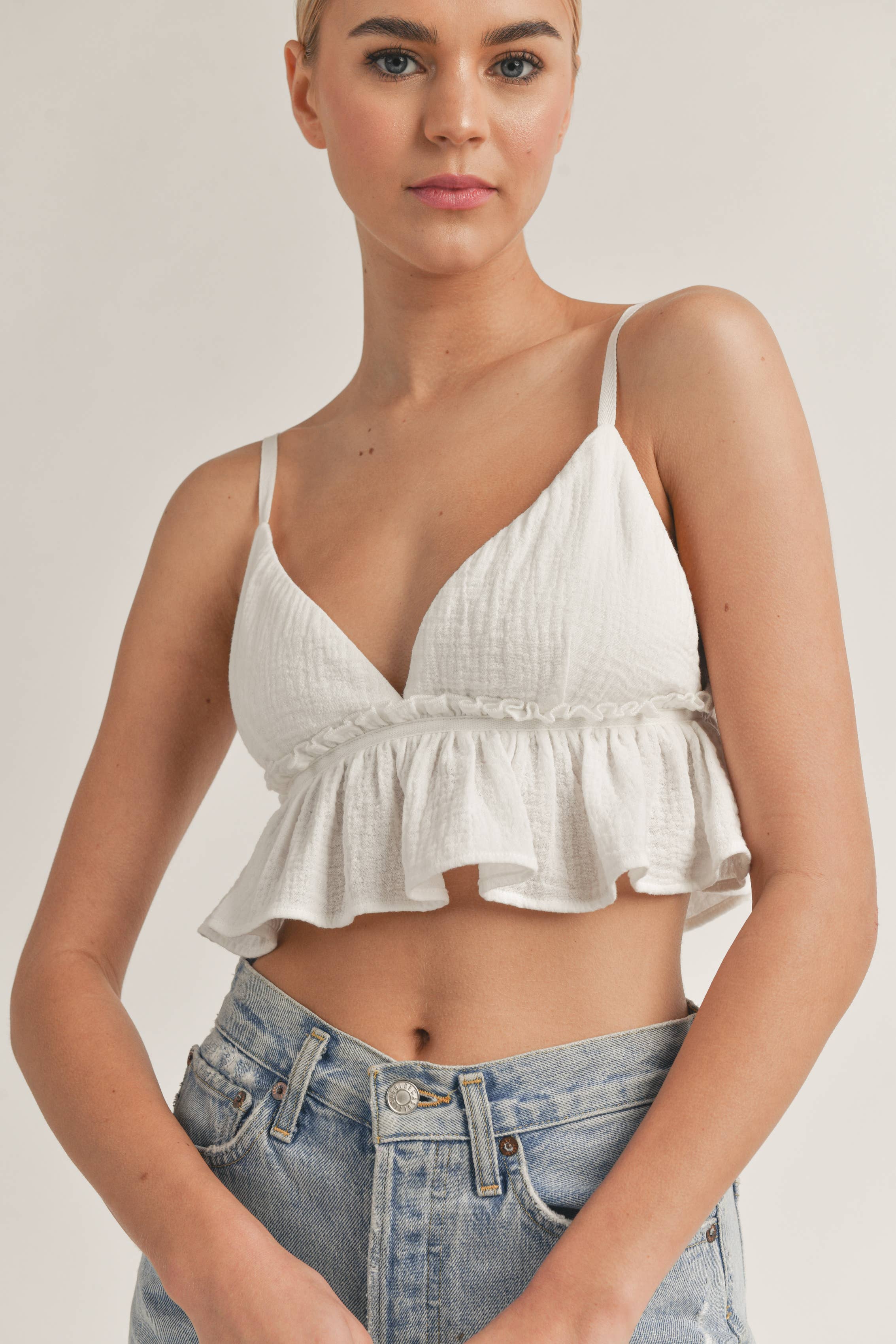 Klesis – wholesale Blouse – Women’s – IT3572 SPAGHETTI STRAP RUFFLED CROP TOP20