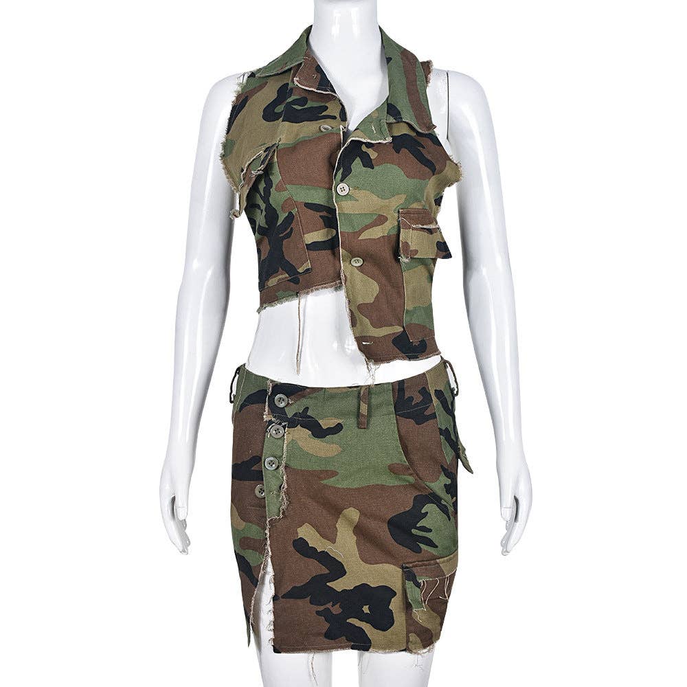 MB FASHION CAMO Cropped Sleeveless Vest with Tie Back 9185LY for wholesale on Faire14