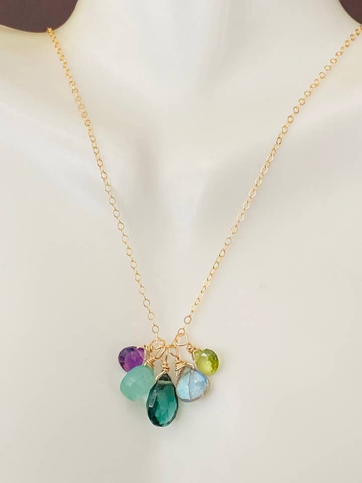 Colar de labradorita de quartzo indicolite de calcedônia ametista por atacado de Judy Brandon Jewelry