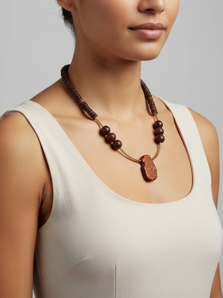 CST03 - Coconut & Magnesite necklace - Orange, Brown for wholesale by Gist Jewellery