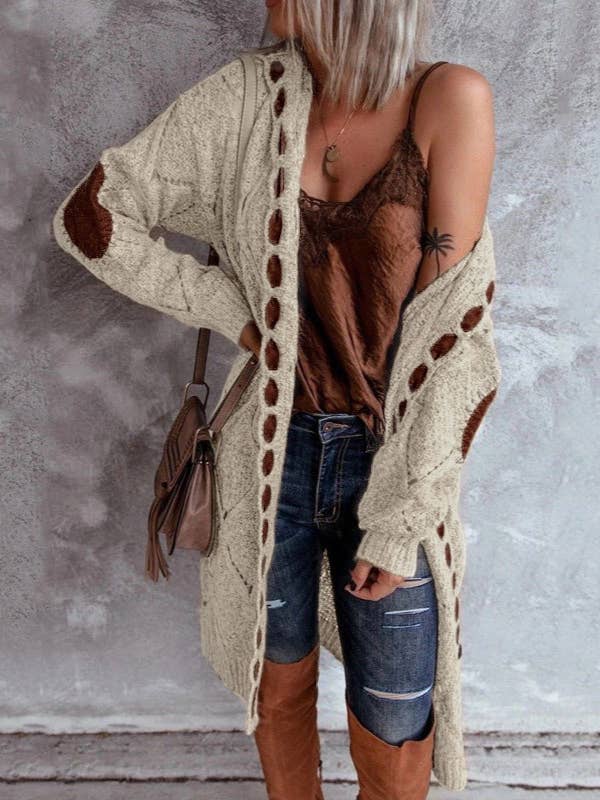 Rosa Clothing - Wholesale Cardigan - Women's - Vintage Ethnic Patchwork Knit Hooded Long Cardigan2