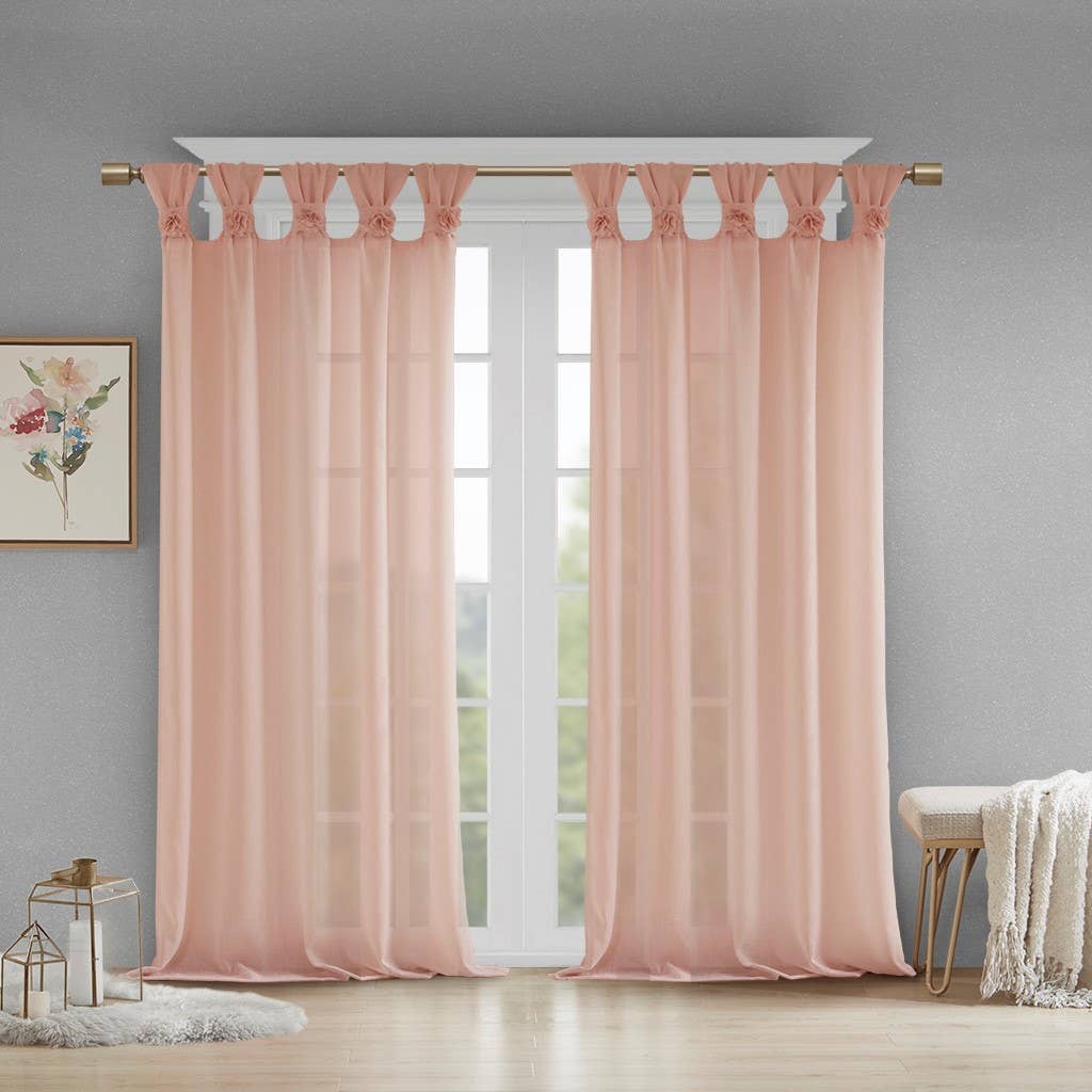 Olliix - Vente Rideaux - Panneau de fenêtre semi-transparent avec languette torsadée Motif floral Rose7