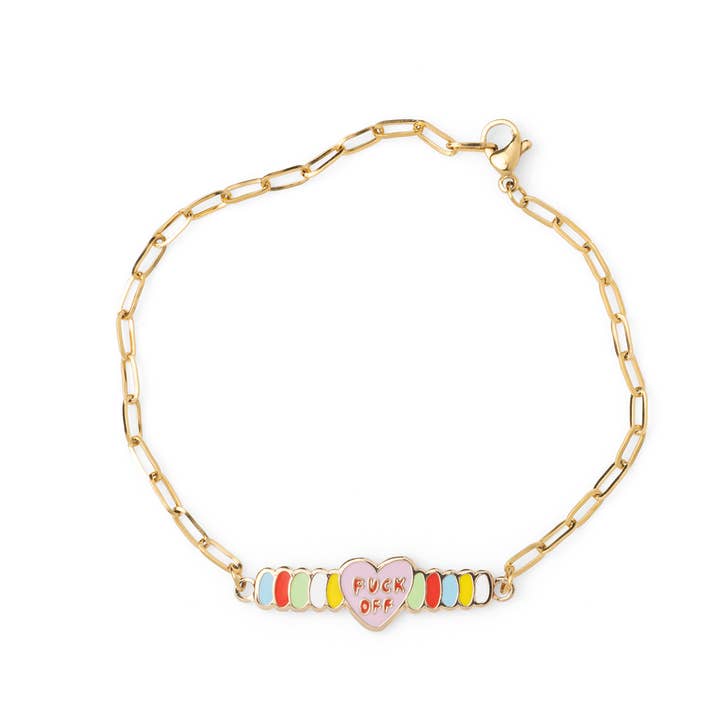 Pulsera "Que te J*dan" - Joyería de esmalte con palabras malsonantes en oro de 18 quilates para venta al por mayor de Yellow Owl Workshop