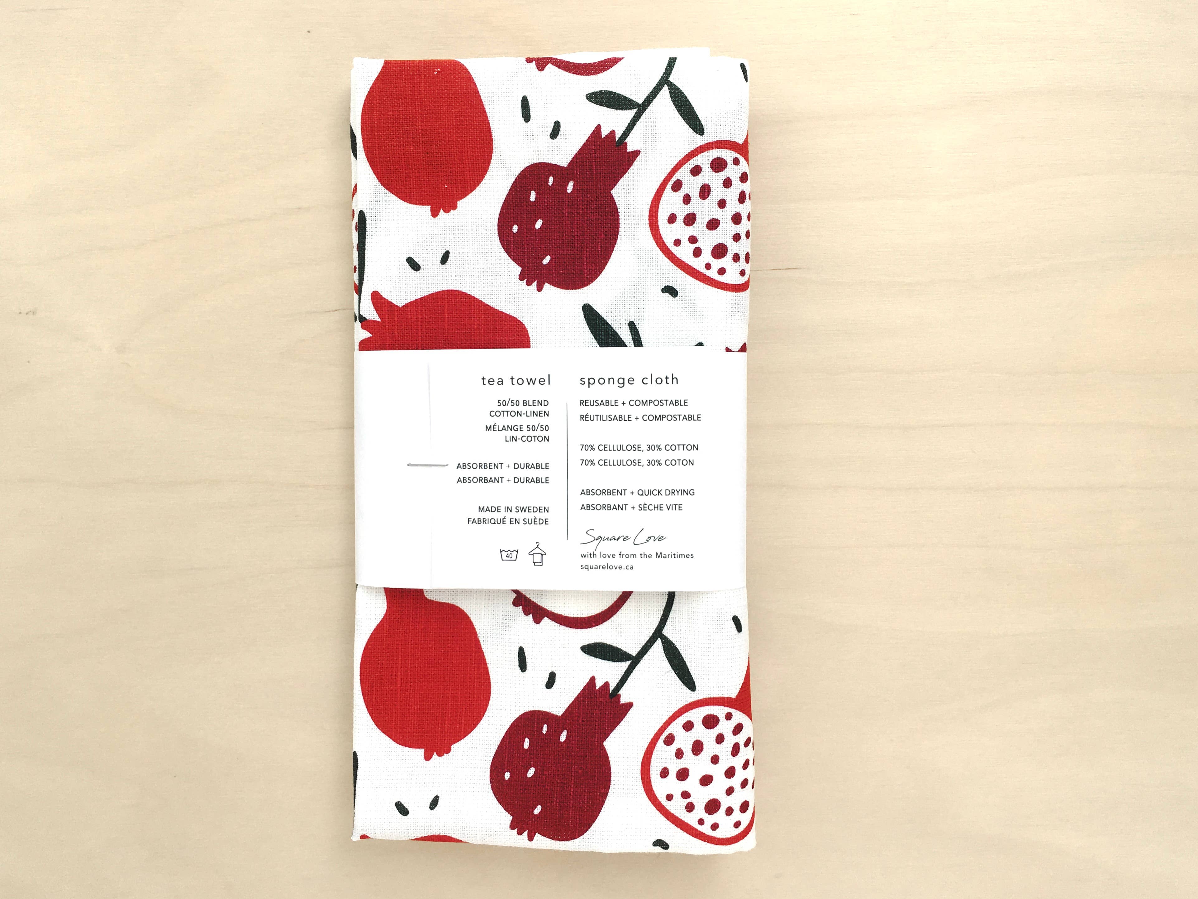 Square Love - Wholesale Tea Towel - Pomegranate Gift Duo | 1 Tea Towel + 1 Sponge Cloth1
