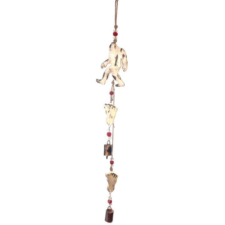 Mango Wood Bell Chimes - Bigfoot Sasquatch Vintage White 32" for wholesale by Jafsons International
