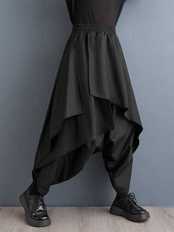BLACK High Waisted Loose Asymmetric Elasticity Layered Solid Color Culotte for wholesale on Faire1