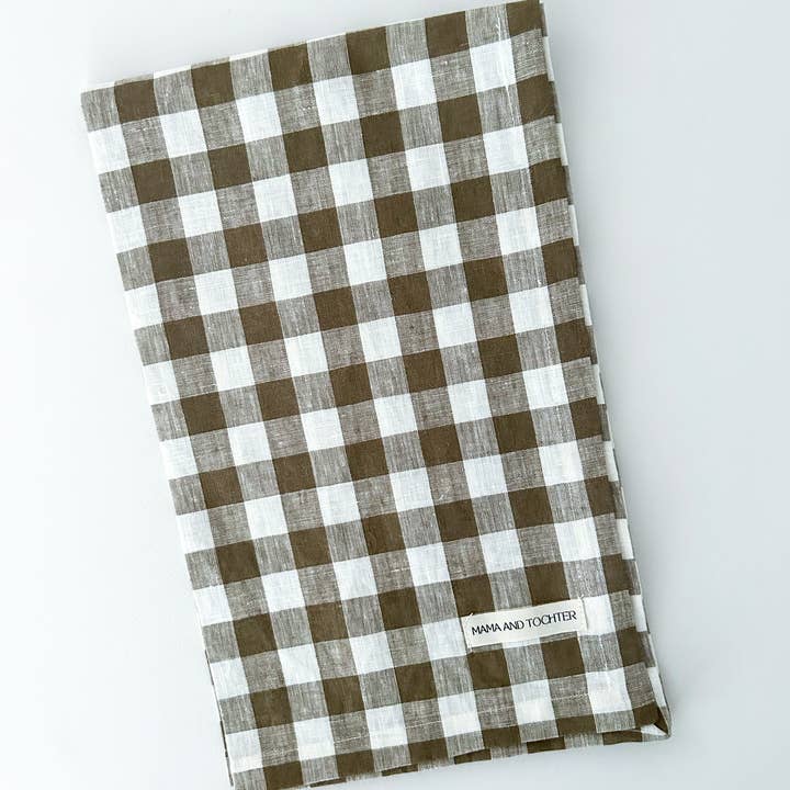 Mama and Tochter - Wholesale Tea Towel - Pure French Linen Tea Towel - Olive Gingham