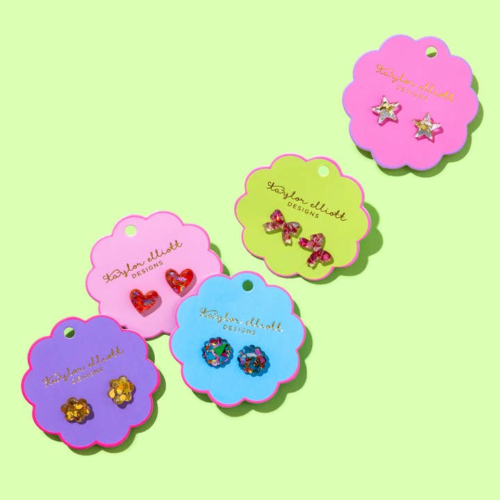 Taylor Elliott Designs - Wholesale Stud/Post Earrings - Stud Earrings - Acrylic Ribbon Bows - Pink Confetti