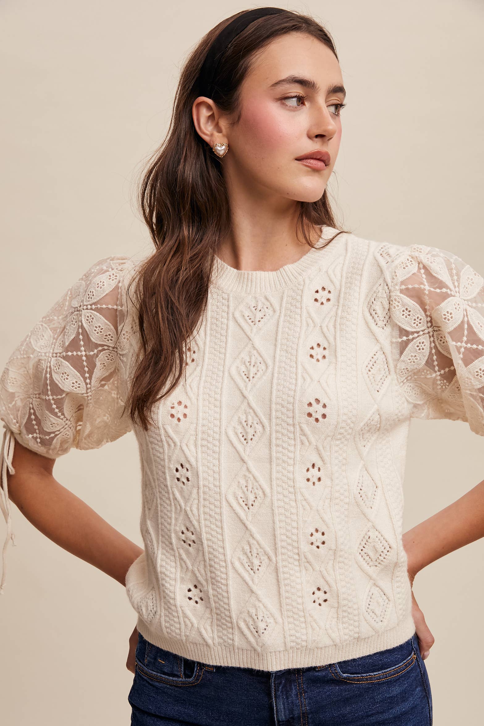 Listicle – Pulôver - Mulher por atacado – Top de Malha com Mangas Bufantes e Ilhós12