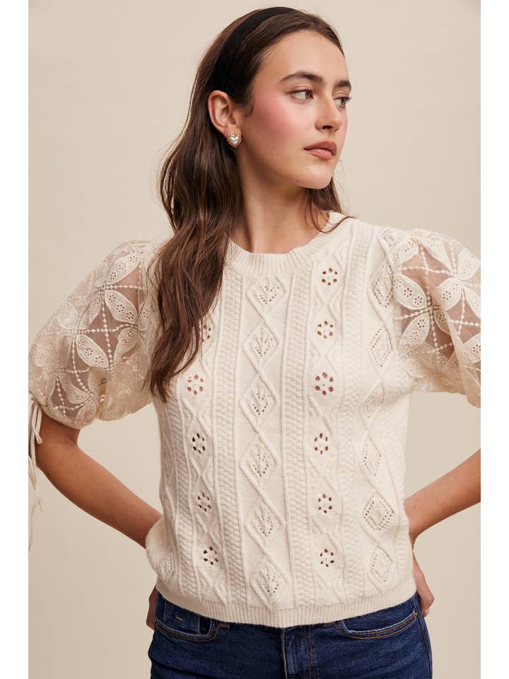 Listicle – Pulôver - Mulher por atacado – Top de Malha com Mangas Bufantes e Ilhós12