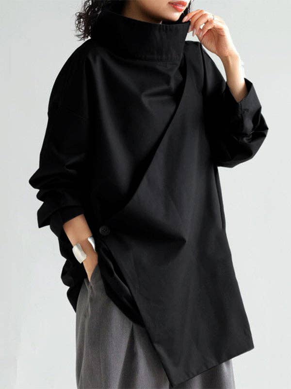 Plush Looks - Wholesale Tunic - Women's - Long Sleeves Loose Solid Color High Neck T-Shirts Tops9