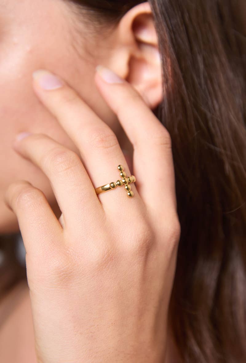 Gold 424YC53 stainless steel cross ring for wholesale on Faire1