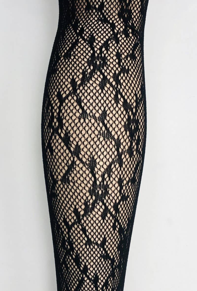 Black Full Plant Pattern Fishnet Tights/SR3988 for wholesale on Faire1