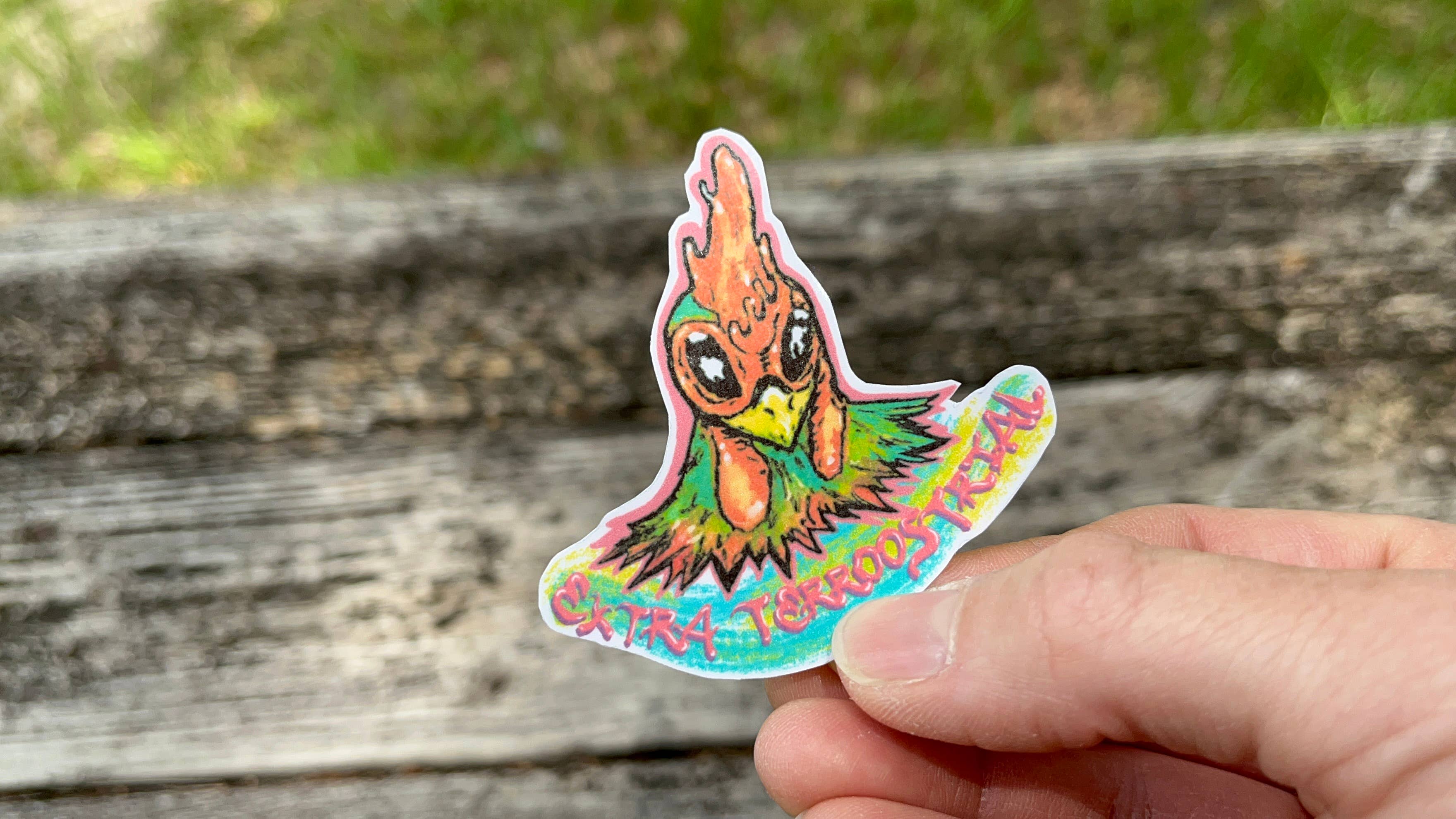 The Empathetic Chicken - Wholesale Phone & Laptop Stickers - Extra Terrestrial Alien Rooster Chicken Die Cut Sticker1