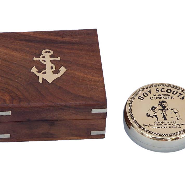 Massief messing padvinderkompas met palissander doos 3"” voor wholesale door Hampton Ironworks