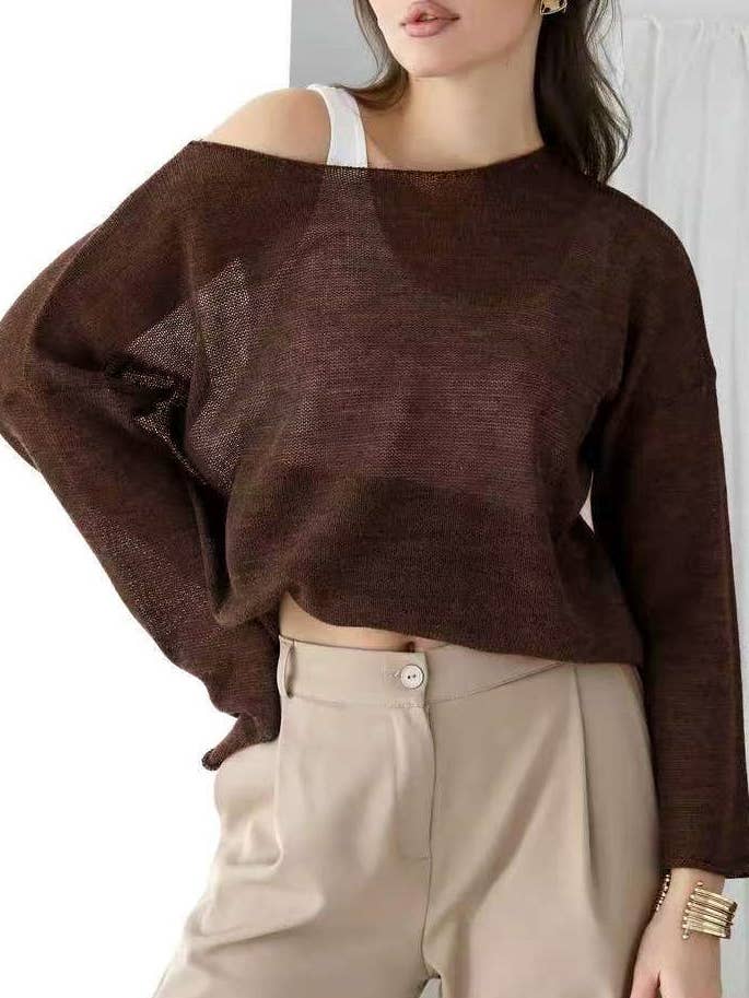 Sheer shirt mesh long-sleeves top loose knit cover-up for wholesale by Rosa Clothing